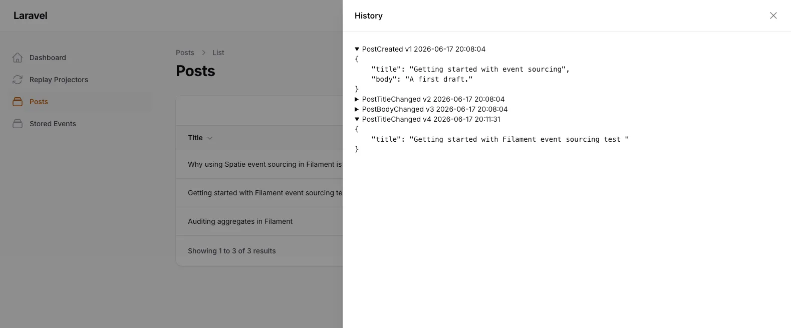 The event history slide-over