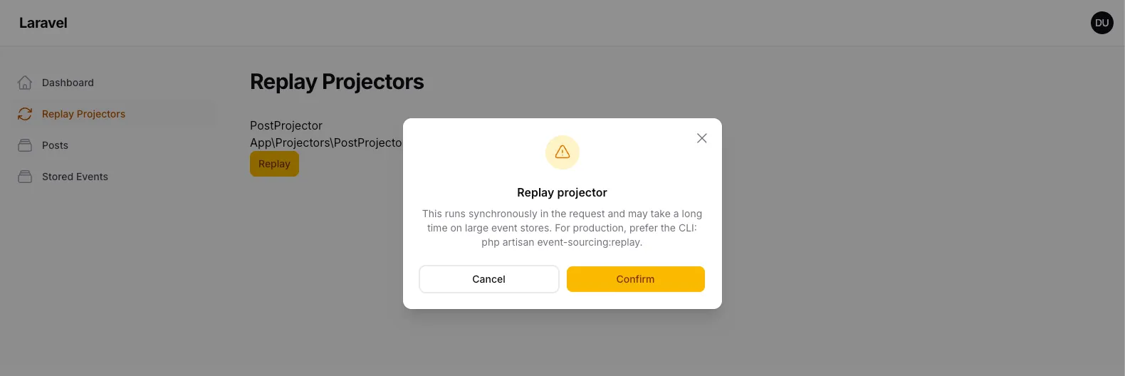 The replay confirmation modal