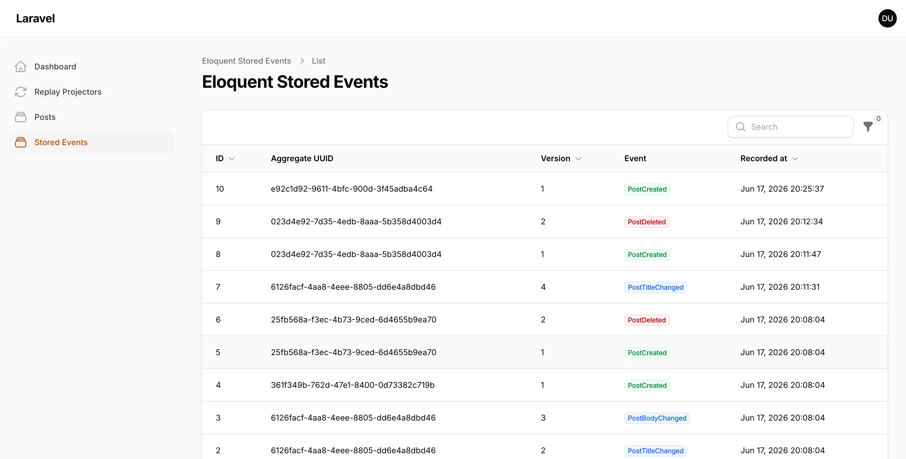 The Stored Events browser