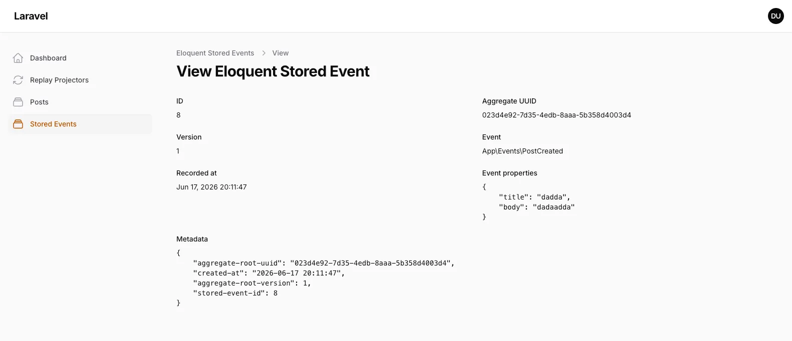 A stored event with its payload